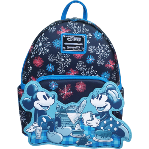 Disney - Mickey & Minnie Mouse Fireworks Glow in the Dark 10 inch Faux Leather Mini Backpack