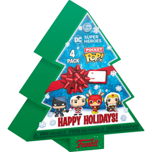 DC Super Heroes - Christmas Tree Holiday Box Pocket Pop! Vinyl 4-Pack