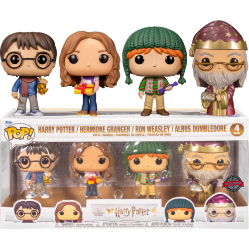 Harry Potter - Holiday Harry, Hermione, Ron & Dumbledore Metallic Pop! Vinyl Figure 4-Pack