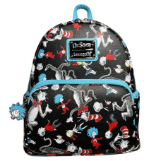 Dr. Seuss - Cat in the Hat Print 10 Inch Faux Leather Mini Backpack