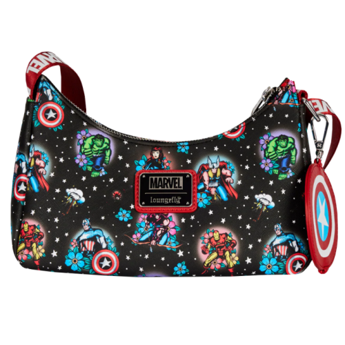 Marvel - Avengers Floral Tattoo 6 Inch Faux Leather Shoulder Bag with Coin Bag Strap