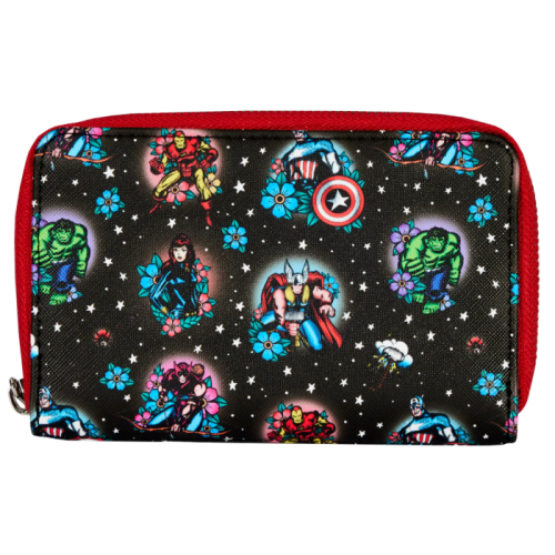 Marvel - Avengers Floral Tattoo 4 Inch Faux Leather Zip-Around Wallet