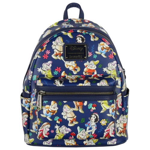 Snow White and the Seven Dwarfs (1937) - Floral Watercolor 10 Inch Faux Leather Mini Backpack