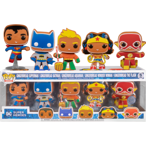 DC Super Heroes - Gingerbread Batman, Aquaman, Superman, The Flash and Wonder Woman Pop! Vinyl Figure 5-Pack