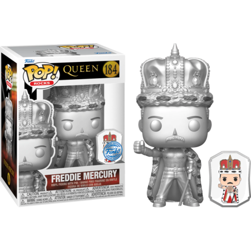 Queen - Freddie Mercury Platinum Metallic Pop! Vinyl Figure with Enamel Pin