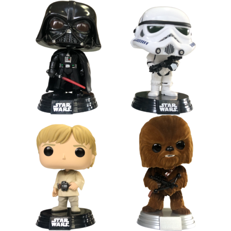 Funko Pop Star Wars - 4 Pack: Luke Skywalker, Chewbacca (Flocked), Darth  Vader, Stormtrooper (Exclusivo Phantom)