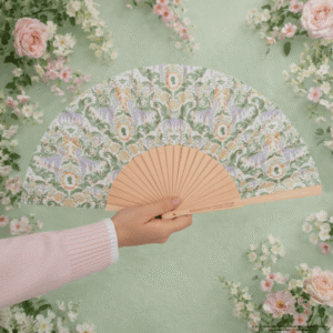 Foldable Fan - Bridgerton S4 Green Damask Flourish