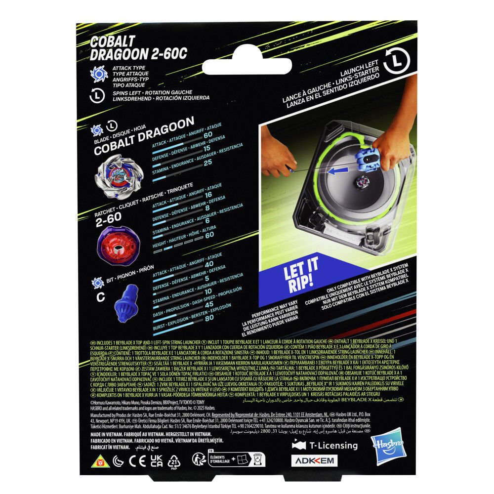 Beyblade X Cobalt Dragoon 2-60C Premium set launcher with rope and top - Image 10