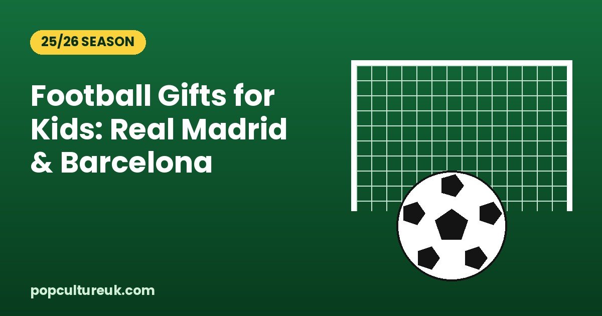 Football and goal net on a green pitch background for a kids' football gift guide